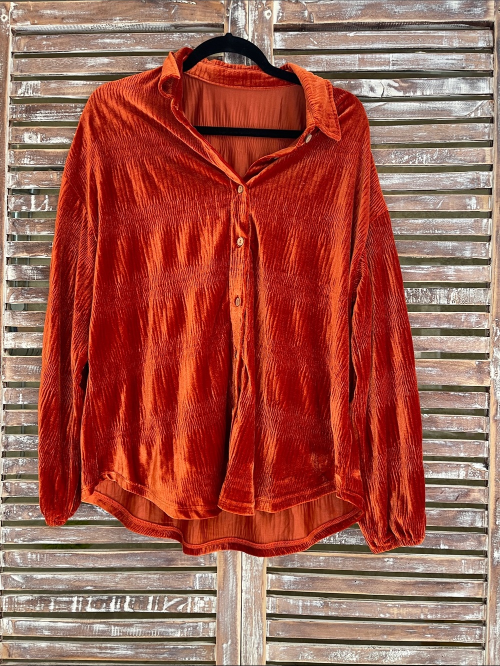 Large Boutique 9 Velvet Button-Front Blouse in Rust